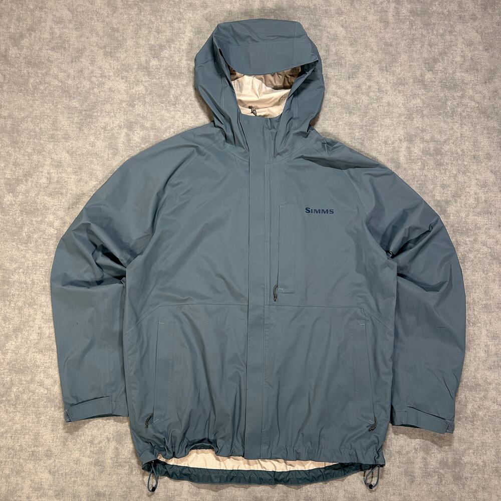 Simms Waypoints Jacket Mens M Blue Waterproof Hooded Fishing Rain Shell